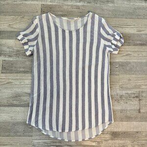 Soft Surroundings white + blue striped short sleeve tunic top size XS E28